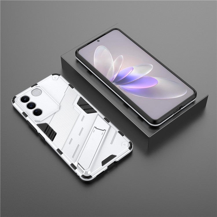 Anti-drop Phone Case For vivo S16e 5G, Kickstand Soft TPU Hard PC Phone Back Cover - White