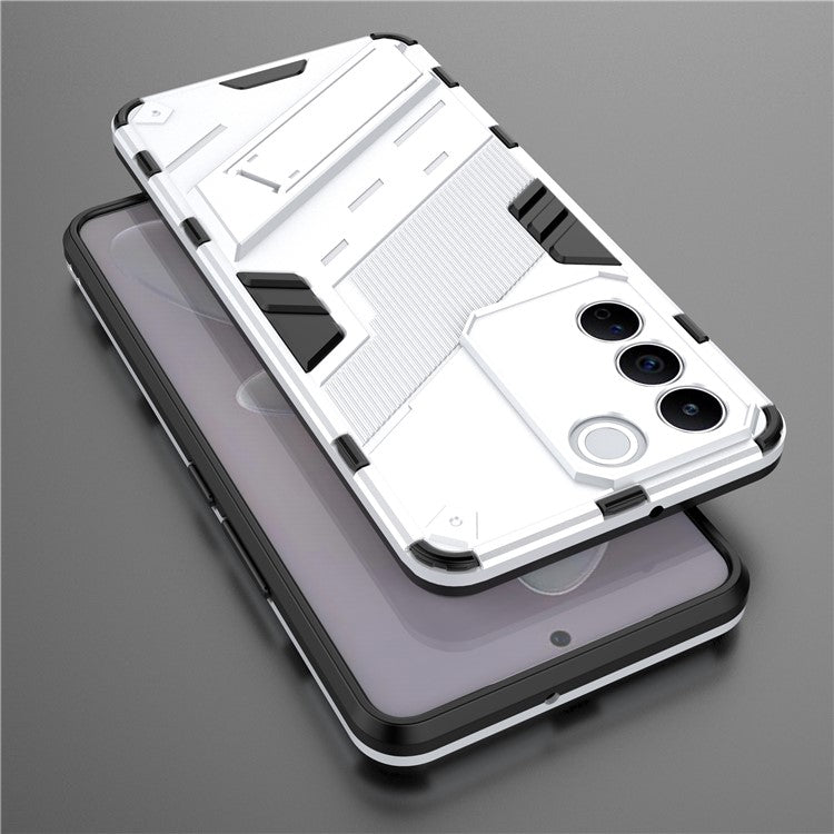 Anti-drop Phone Case For vivo S16e 5G, Kickstand Soft TPU Hard PC Phone Back Cover - White