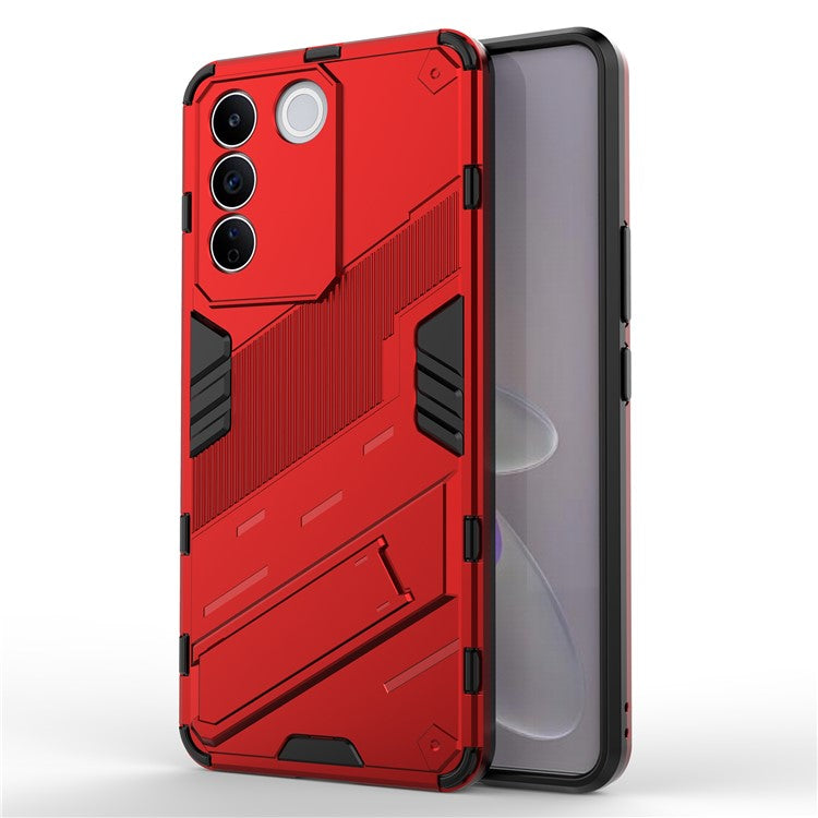 Anti-drop Phone Case For vivo S16e 5G, Kickstand Soft TPU Hard PC Phone Back Cover - Red