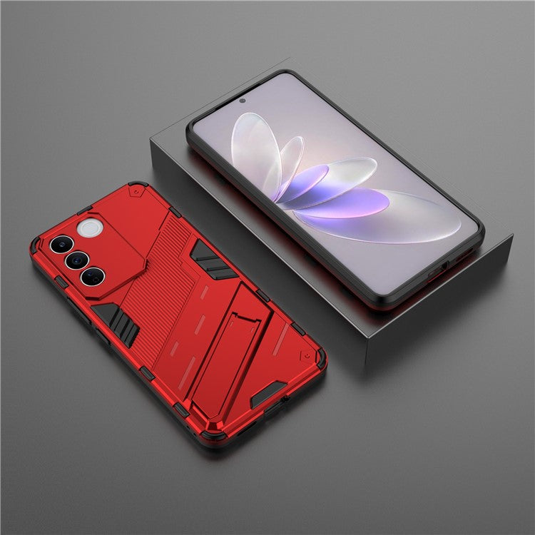 Anti-drop Phone Case For vivo S16e 5G, Kickstand Soft TPU Hard PC Phone Back Cover - Red