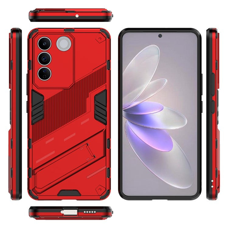 Anti-drop Phone Case For vivo S16e 5G, Kickstand Soft TPU Hard PC Phone Back Cover - Red