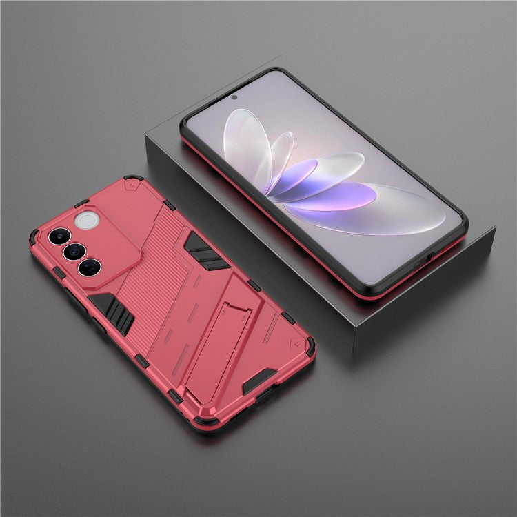 Anti-drop Phone Case For vivo S16e 5G, Kickstand Soft TPU Hard PC Phone Back Cover - Rose