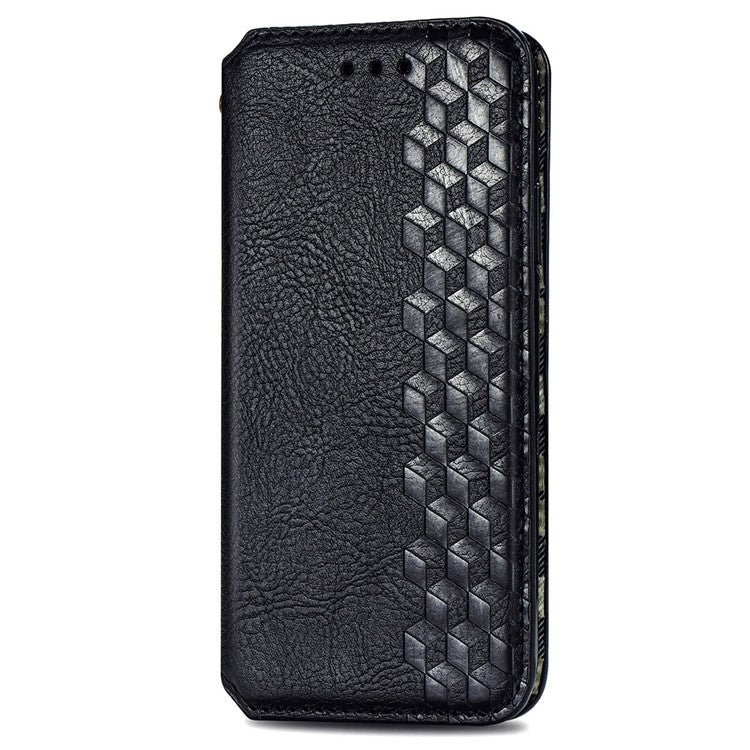 For vivo Y21 4G / Y21s / Y33s Imprinting Rhombus Magnetic Auto-Absorbed Leather Phone Case Stand Wallet Flip Cover - Black