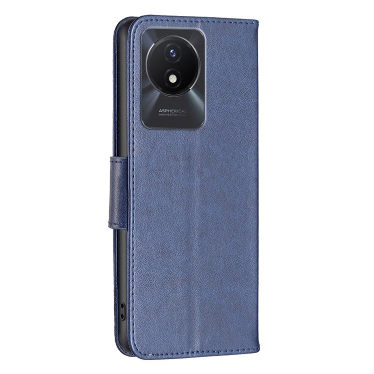 For vivo Y02 4G Butterfly Imprinted PU Leather Stand Phone Case Wallet Cover with Hand Strap - Dark Blue