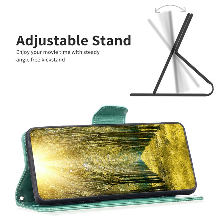 For vivo Y02 4G Butterfly Imprinted PU Leather Stand Phone Case Wallet Cover with Hand Strap - Green