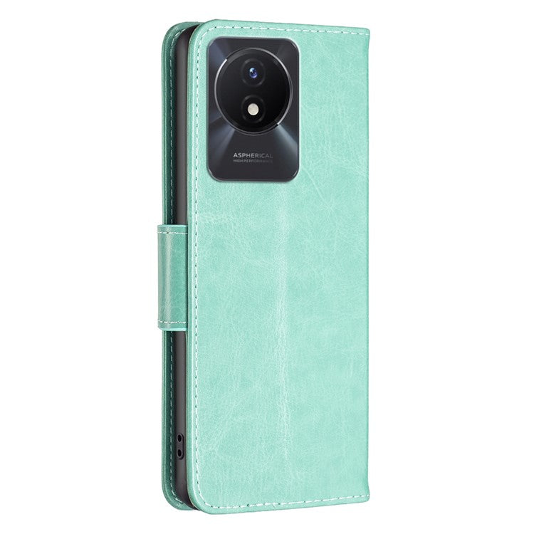 For vivo Y02 4G Butterfly Imprinted PU Leather Stand Phone Case Wallet Cover with Hand Strap - Green