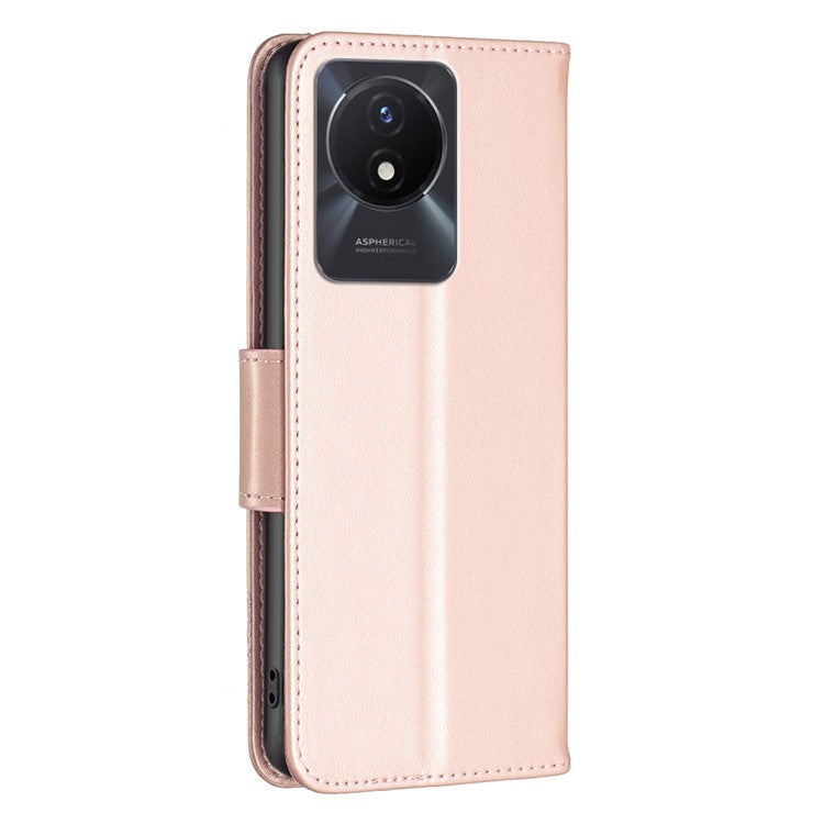 For vivo Y02 4G Butterfly Imprinted PU Leather Stand Phone Case Wallet Cover with Hand Strap - Rose Gold