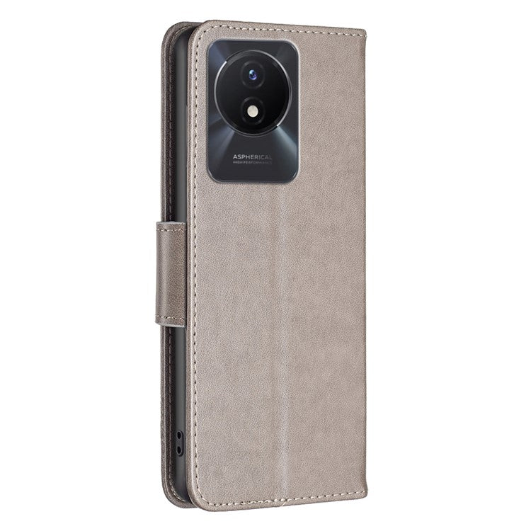 For vivo Y02 4G Butterfly Imprinted PU Leather Stand Phone Case Wallet Cover with Hand Strap - Grey