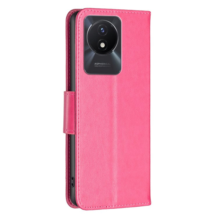 For vivo Y02 4G Butterfly Imprinted PU Leather Stand Phone Case Wallet Cover with Hand Strap - Rose