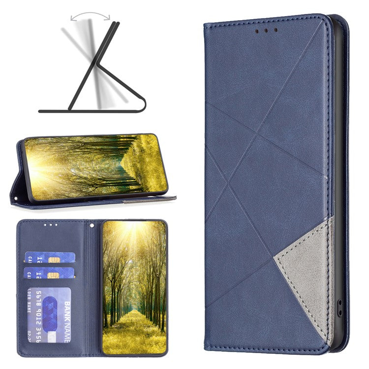 For vivo Y02 4G Imprinting Pattern Splicing PU Leather Cover Card Holder Cell Phone Stand Case - Blue