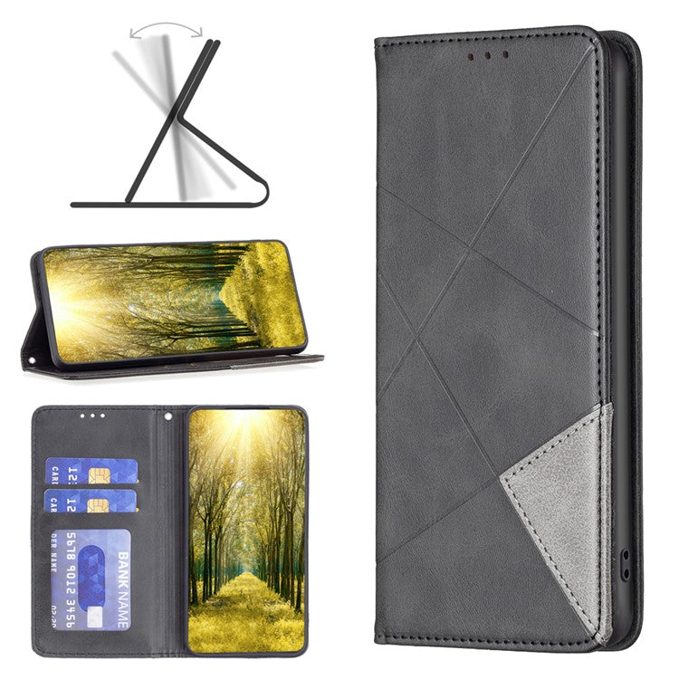 For vivo Y02 4G Imprinting Pattern Splicing PU Leather Cover Card Holder Cell Phone Stand Case - Black