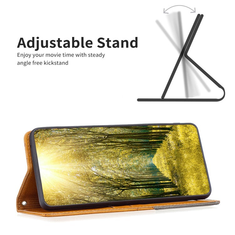 For vivo Y02 4G Imprinting Pattern Splicing PU Leather Cover Card Holder Cell Phone Stand Case - Yellow