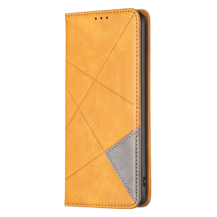 For vivo Y02 4G Imprinting Pattern Splicing PU Leather Cover Card Holder Cell Phone Stand Case - Yellow