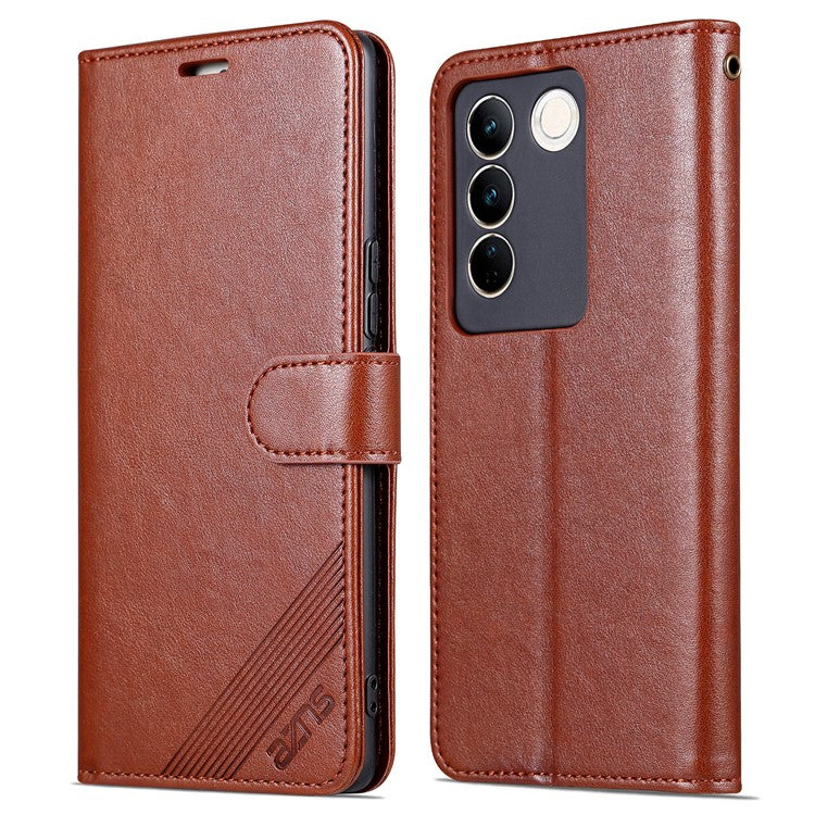 AZNS Leather Wallet Case for vivo S16 / S16 Pro, Stand Anti-drop Cell Phone Cover - Brown