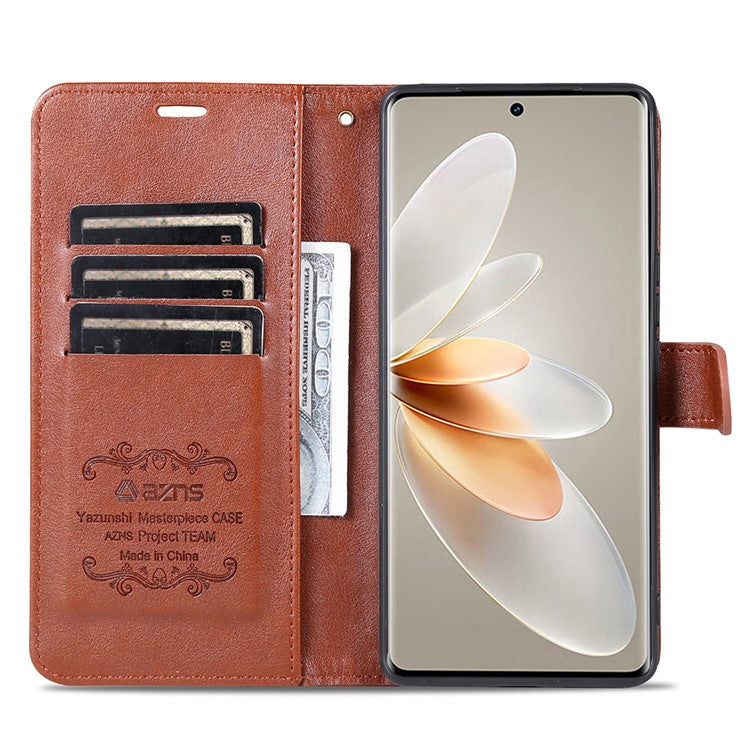 AZNS Leather Wallet Case for vivo S16 / S16 Pro, Stand Anti-drop Cell Phone Cover - Brown