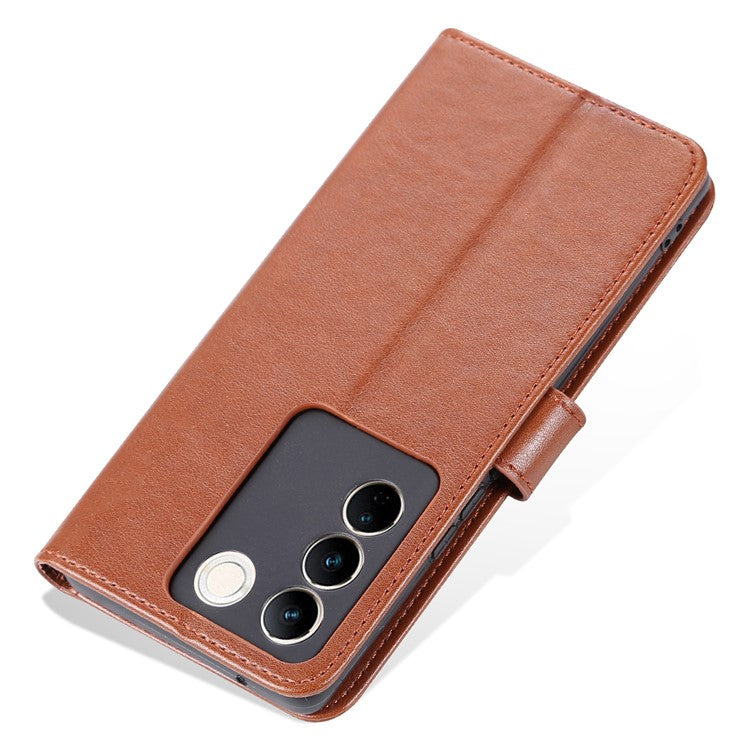 AZNS Leather Wallet Case for vivo S16 / S16 Pro, Stand Anti-drop Cell Phone Cover - Brown