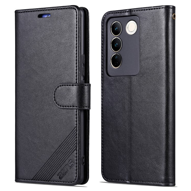 AZNS Leather Wallet Case for vivo S16 / S16 Pro, Stand Anti-drop Cell Phone Cover - Black