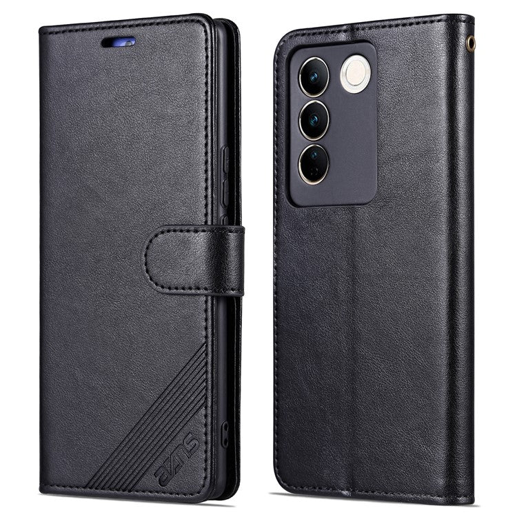 AZNS Mobile Phone Case for vivo S16e 5G, PU Leather Wallet Stand Phone Cover - Black