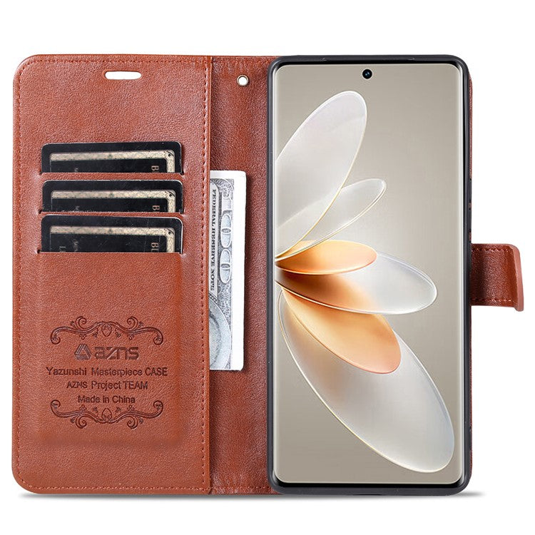 AZNS Mobile Phone Case for vivo S16e 5G, PU Leather Wallet Stand Phone Cover - Brown