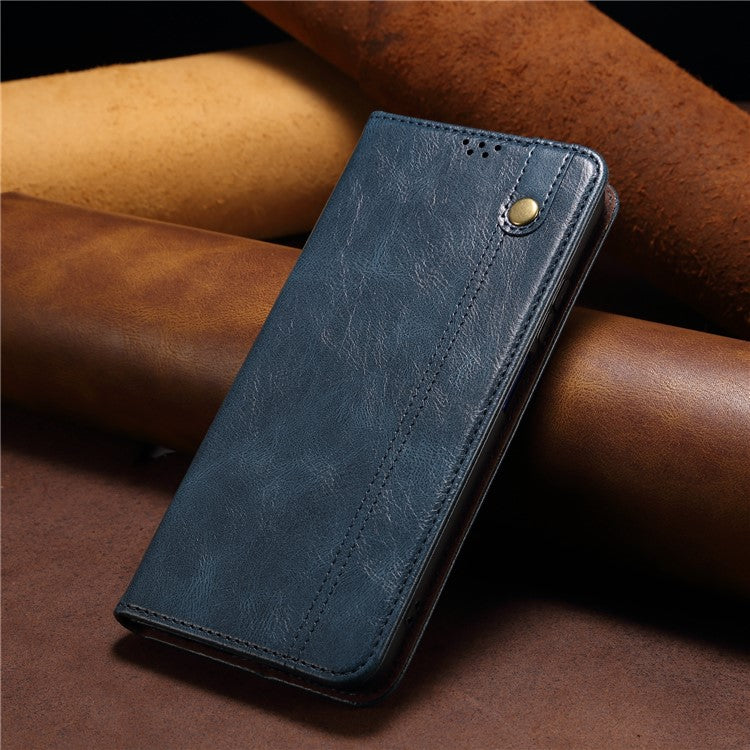 PU Leather Phone Case for vivo iQOO 11 5G, Waxy Crazy Horse Texture Stand Phone Wallet Cover - Blue