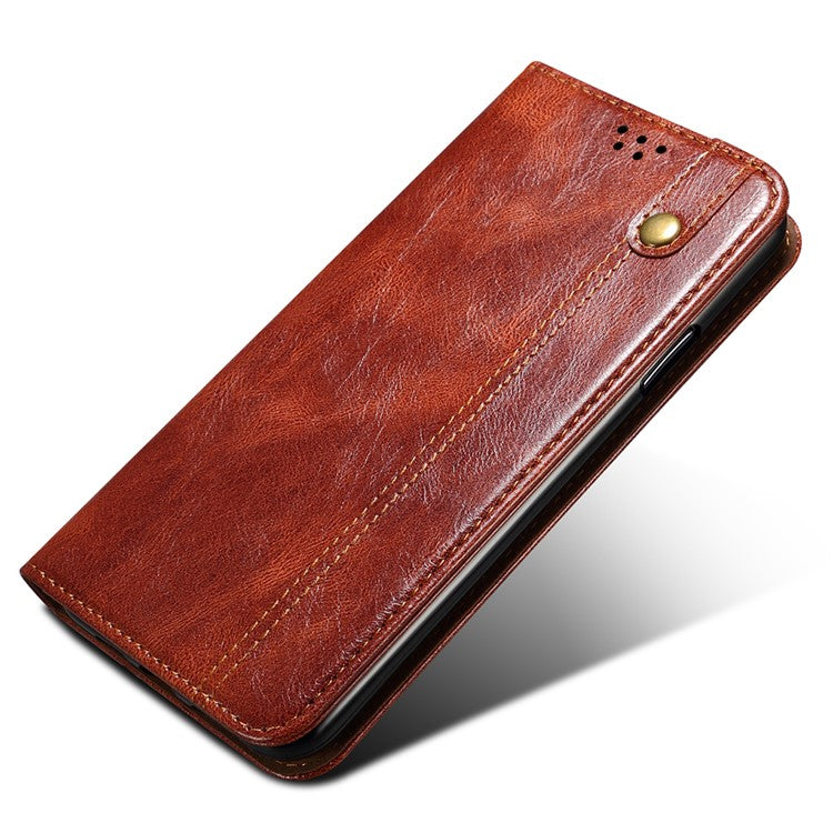 PU Leather Phone Case for vivo iQOO 11 5G, Waxy Crazy Horse Texture Stand Phone Wallet Cover - Brown