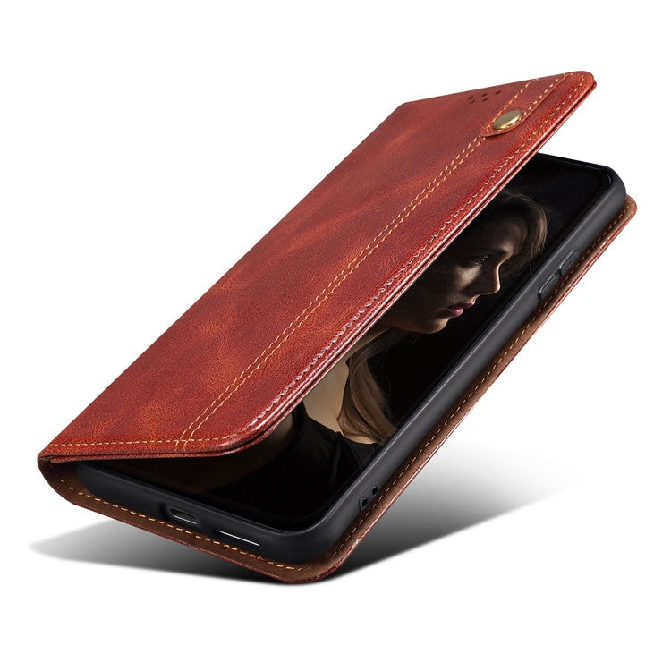 PU Leather Phone Case for vivo iQOO 11 5G, Waxy Crazy Horse Texture Stand Phone Wallet Cover - Brown