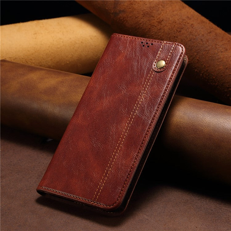 PU Leather Phone Case for vivo iQOO 11 5G, Waxy Crazy Horse Texture Stand Phone Wallet Cover - Brown