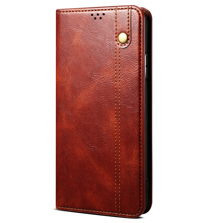 PU Leather Phone Case for vivo iQOO 11 5G, Waxy Crazy Horse Texture Stand Phone Wallet Cover - Brown