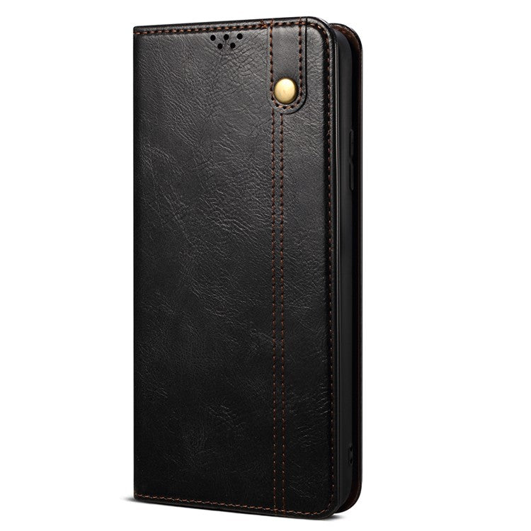 PU Leather Phone Case for vivo iQOO 11 5G, Waxy Crazy Horse Texture Stand Phone Wallet Cover - Black