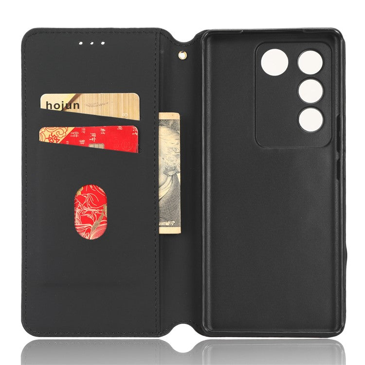 For vivo S16 / S16 Pro / V27 / V27 Pro Rhombus Pattern Imprinted Magnetic Closure Stand Cover Shockproof PU Leather Flip Wallet Phone Case - Black