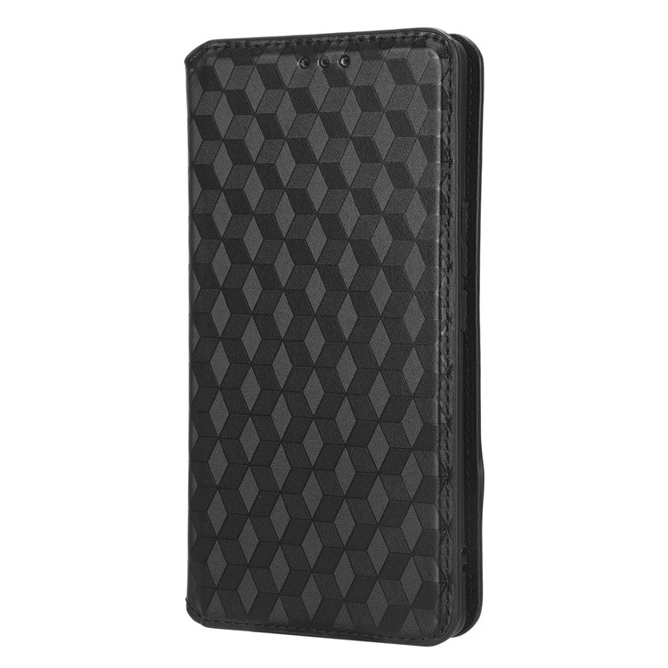 For vivo S16 / S16 Pro / V27 / V27 Pro Rhombus Pattern Imprinted Magnetic Closure Stand Cover Shockproof PU Leather Flip Wallet Phone Case - Black