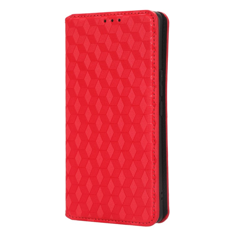 For vivo S16 / S16 Pro / V27 / V27 Pro Rhombus Pattern Imprinted Magnetic Closure Stand Cover Shockproof PU Leather Flip Wallet Phone Case - Red