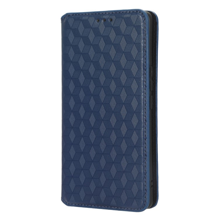 For vivo S16 / S16 Pro / V27 / V27 Pro Rhombus Pattern Imprinted Magnetic Closure Stand Cover Shockproof PU Leather Flip Wallet Phone Case - Blue