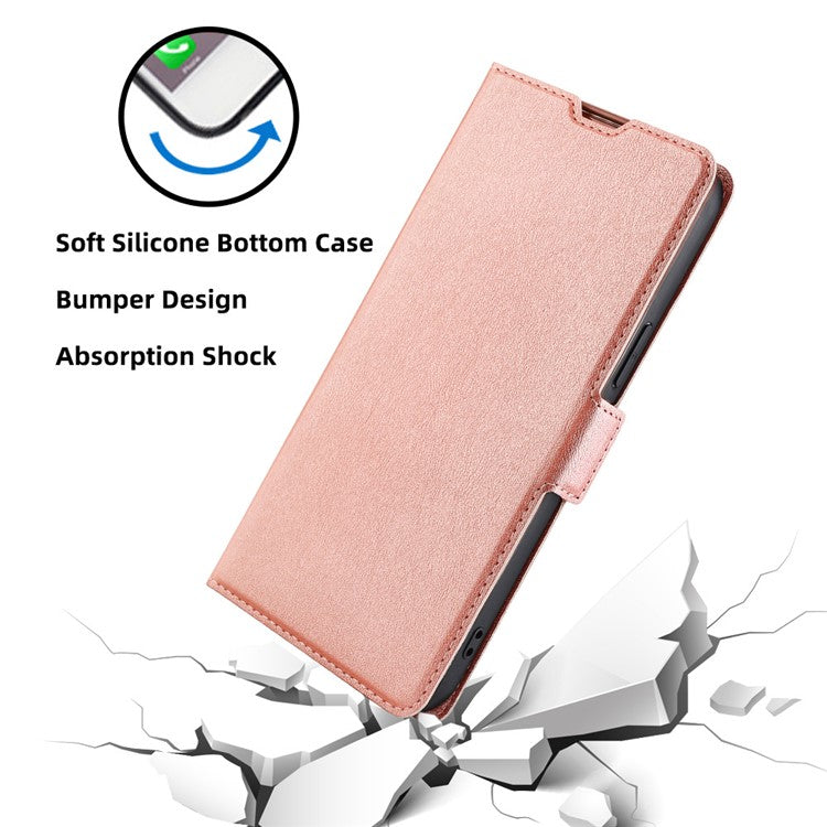 For vivo Y02 4G PU Leather Stand Cover Ultra Slim Shockproof Phone Case with Card Slot - Rose Gold