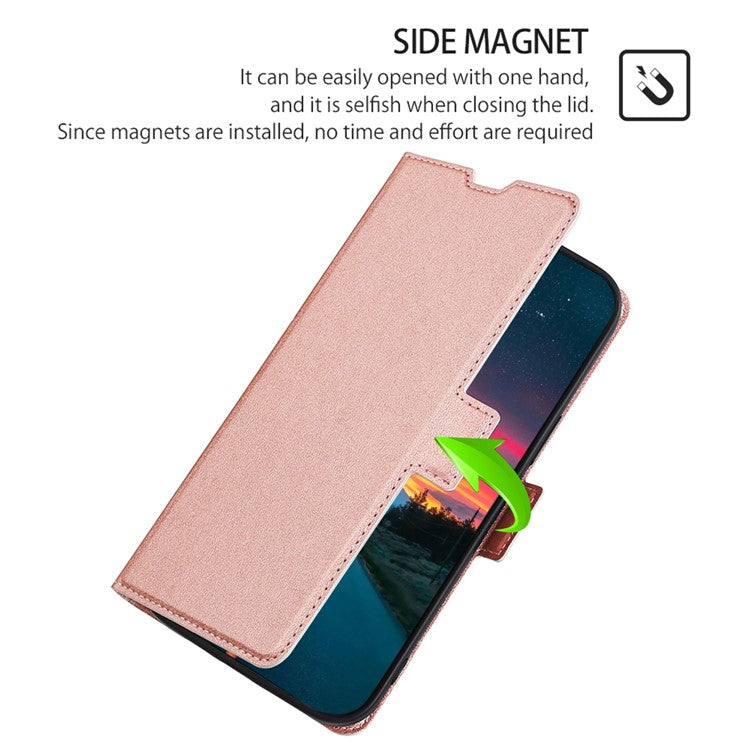 For vivo Y02 4G PU Leather Stand Cover Ultra Slim Shockproof Phone Case with Card Slot - Rose Gold