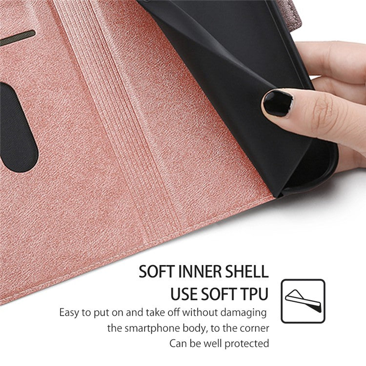 For vivo Y02 4G PU Leather Stand Cover Ultra Slim Shockproof Phone Case with Card Slot - Rose Gold