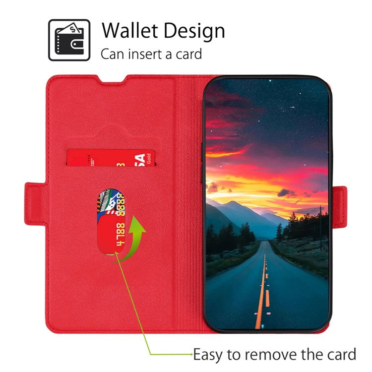 For vivo Y02 4G PU Leather Stand Cover Ultra Slim Shockproof Phone Case with Card Slot - Red