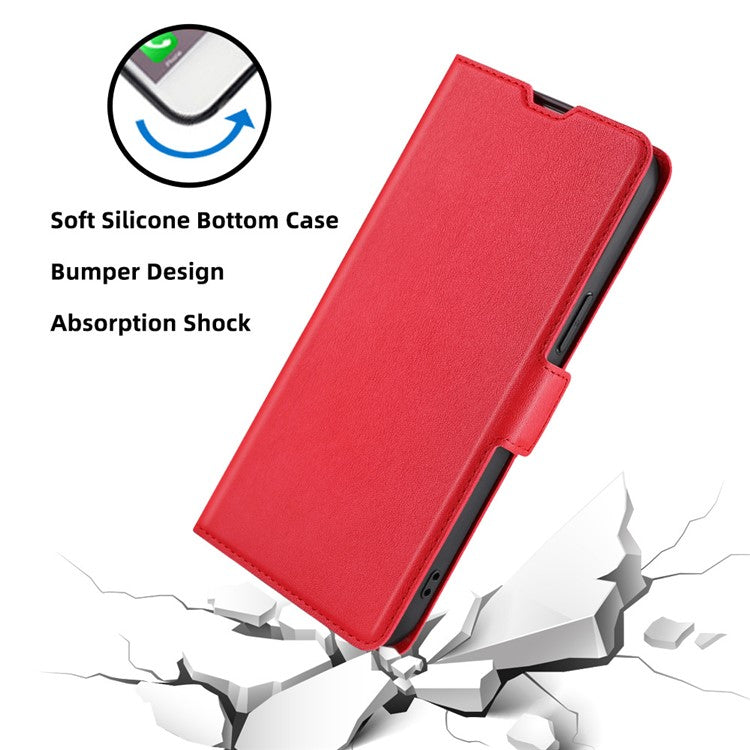 For vivo Y02 4G PU Leather Stand Cover Ultra Slim Shockproof Phone Case with Card Slot - Red