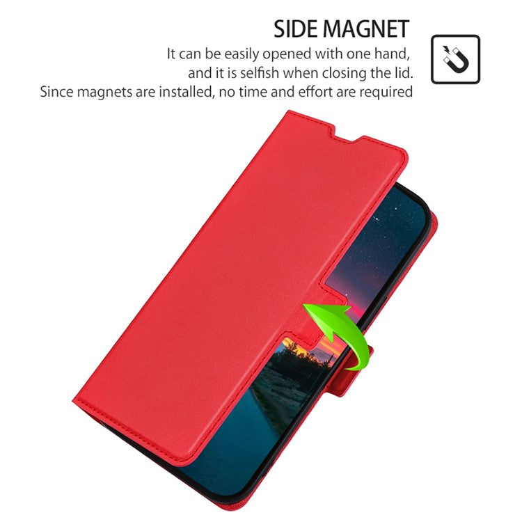 For vivo Y02 4G PU Leather Stand Cover Ultra Slim Shockproof Phone Case with Card Slot - Red