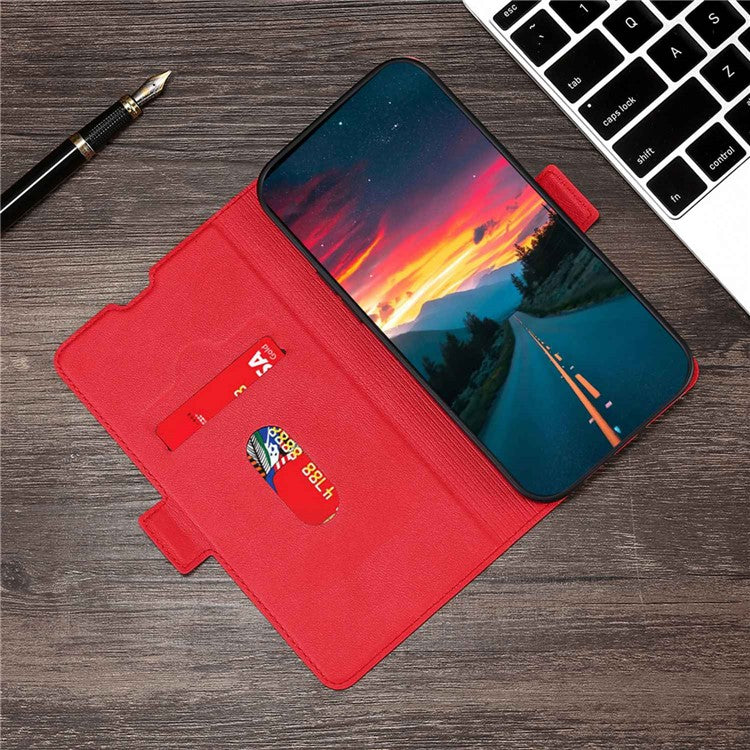 For vivo Y02 4G PU Leather Stand Cover Ultra Slim Shockproof Phone Case with Card Slot - Red