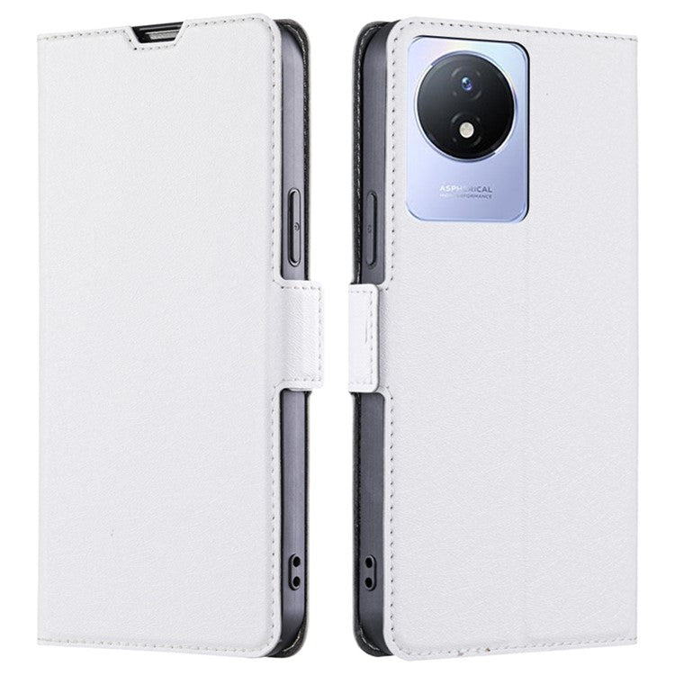 For vivo Y02 4G PU Leather Stand Cover Ultra Slim Shockproof Phone Case with Card Slot - White