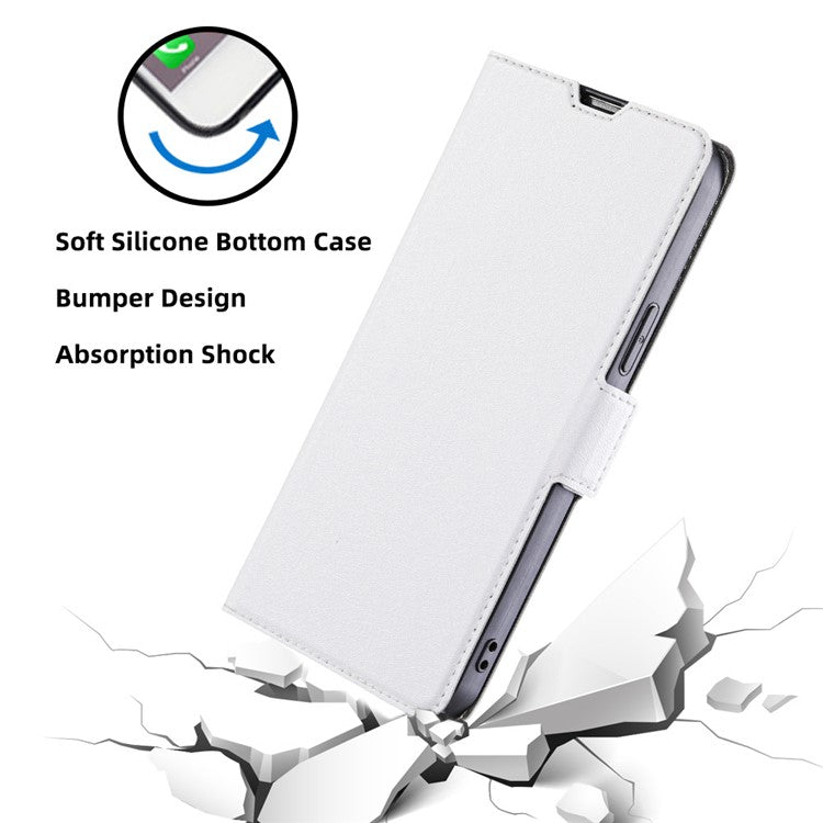 For vivo Y02 4G PU Leather Stand Cover Ultra Slim Shockproof Phone Case with Card Slot - White