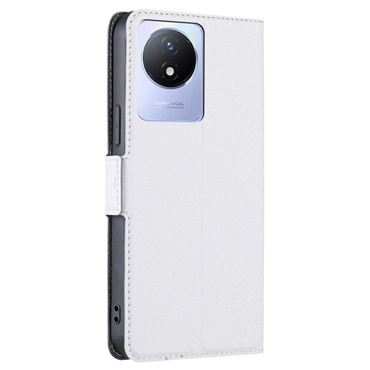 For vivo Y02 4G PU Leather Stand Cover Ultra Slim Shockproof Phone Case with Card Slot - White