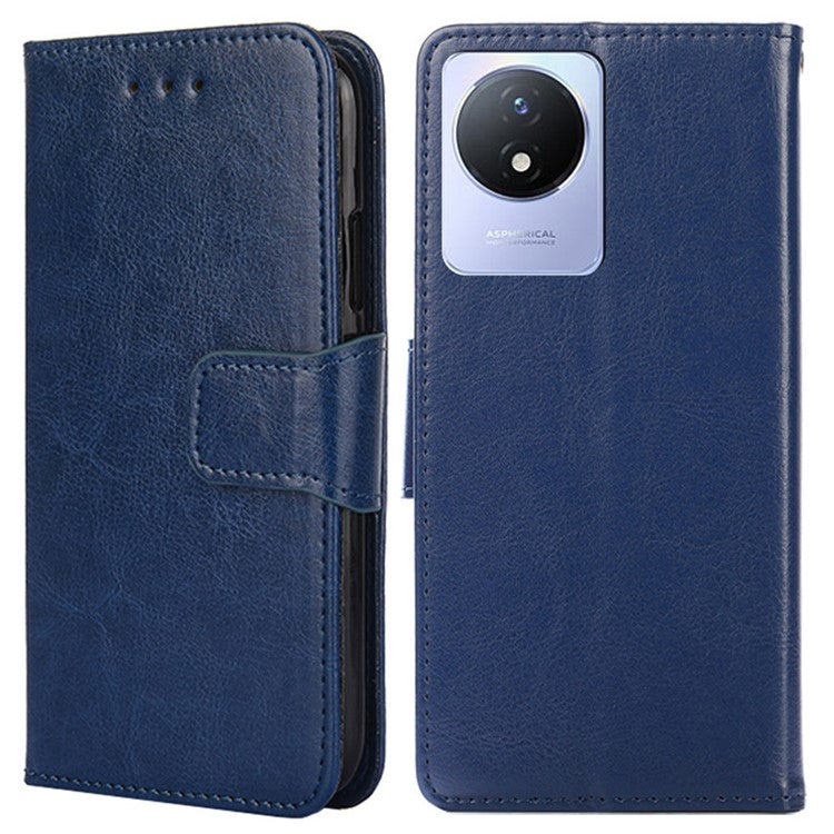 For vivo Y02 4G Foldable Stand Cover Textured PU Leather Shockproof Phone Wallet Case - Sapphire