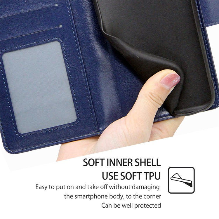 For vivo Y02 4G Foldable Stand Cover Textured PU Leather Shockproof Phone Wallet Case - Sapphire