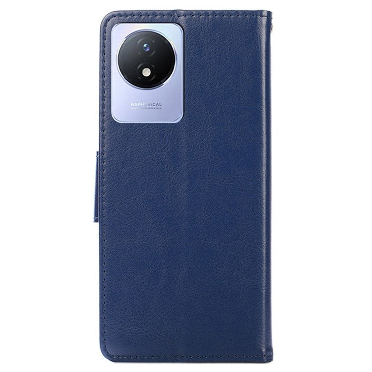 For vivo Y02 4G Foldable Stand Cover Textured PU Leather Shockproof Phone Wallet Case - Sapphire