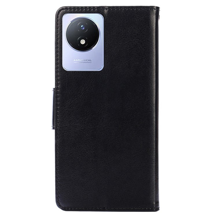 For vivo Y02 4G Foldable Stand Cover Textured PU Leather Shockproof Phone Wallet Case - Black