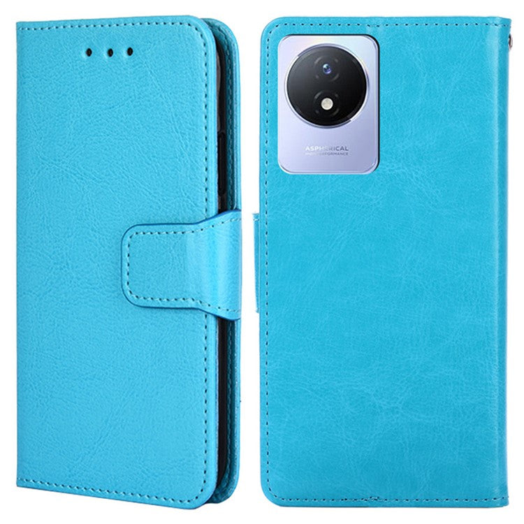 For vivo Y02 4G Foldable Stand Cover Textured PU Leather Shockproof Phone Wallet Case - Baby Blue