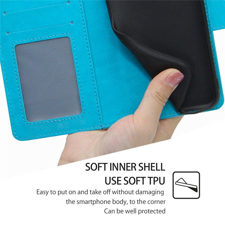 For vivo Y02 4G Foldable Stand Cover Textured PU Leather Shockproof Phone Wallet Case - Baby Blue