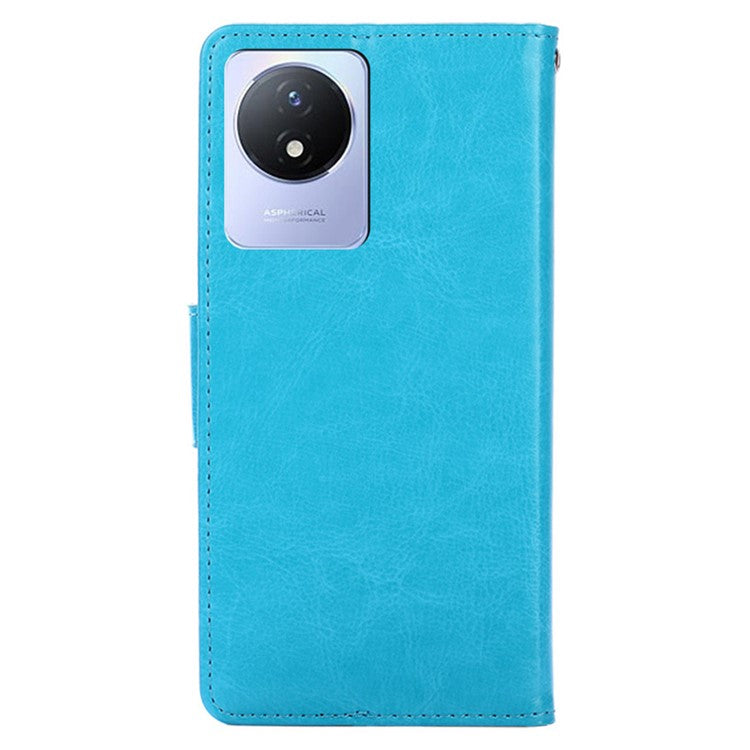 For vivo Y02 4G Foldable Stand Cover Textured PU Leather Shockproof Phone Wallet Case - Baby Blue